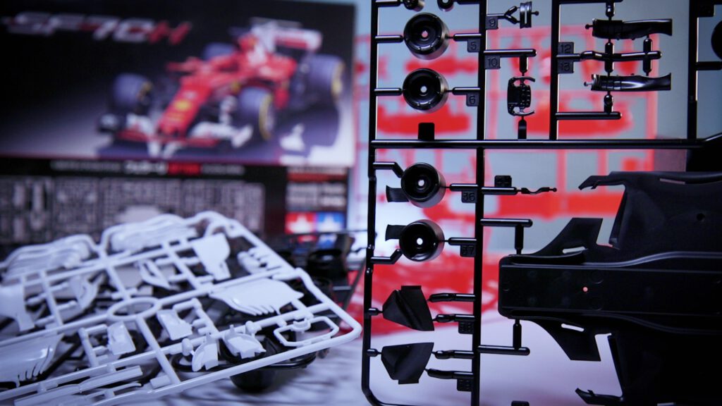Plastic components of a high-quality model car.