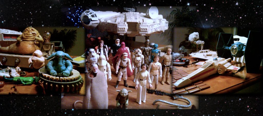 Early '80's Star Wars toys and figures made of plastic.