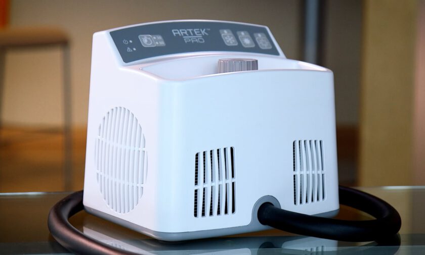 A portable in-home medical device used for the relief of pain and swelling.